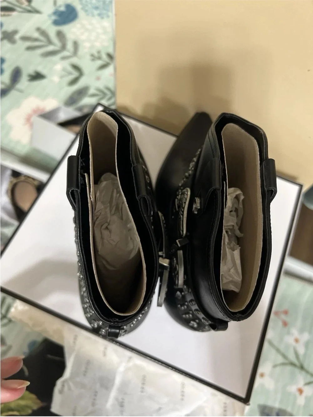 Guess Black Studded Western Ankle Boots with Silver Buckle